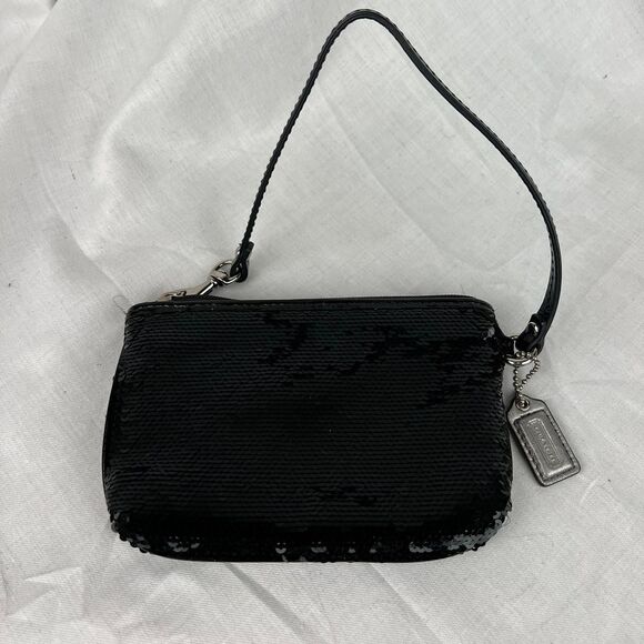 Cute Black sequin Coach Wristlet Mini Purse With Silver Hardware - Picture 3 of 6